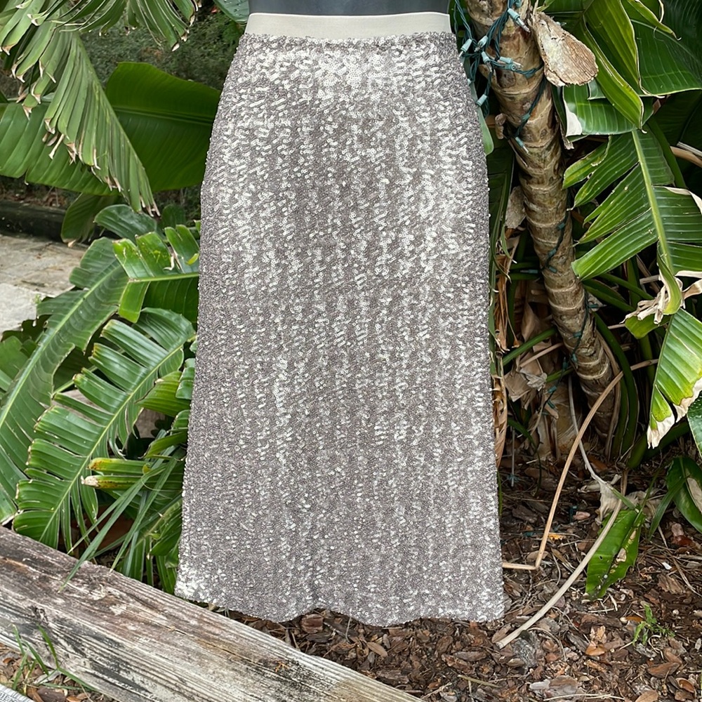 J Jill, silver metallic sequin pencil skirt